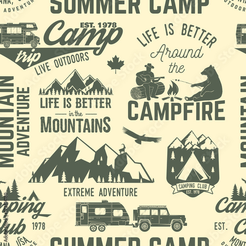 Summer camp seamless pattern or background.