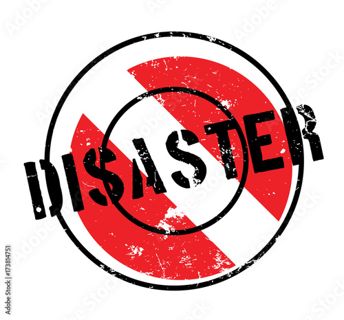 Disaster rubber stamp. Grunge design with dust scratches. Effects can be easily removed for a clean, crisp look. Color is easily changed.