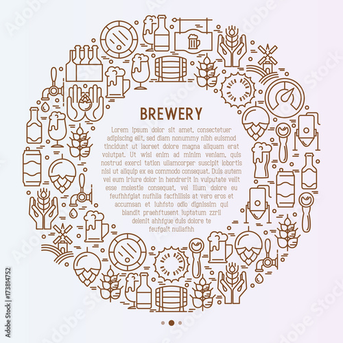 Beer concept in circle with thin line icons related to brewery and Beer October Festival. Modern vector illustration for banner, web page, print media with place for text inside.