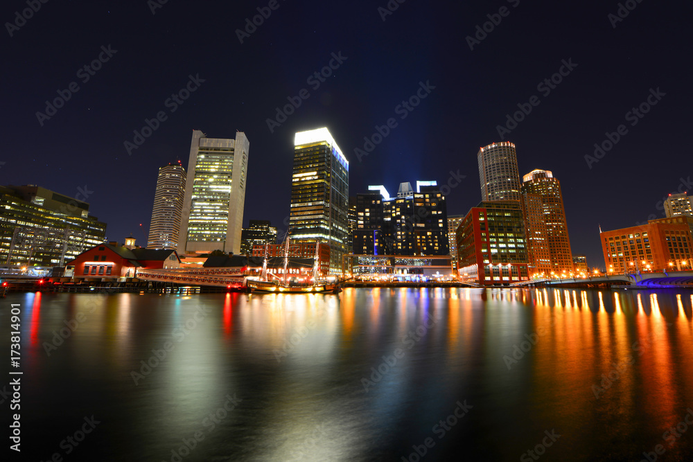 Long Exposure photo of Boston Harbor at Night