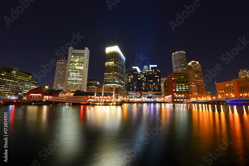 Long Exposure photo of Boston Harbor at Night