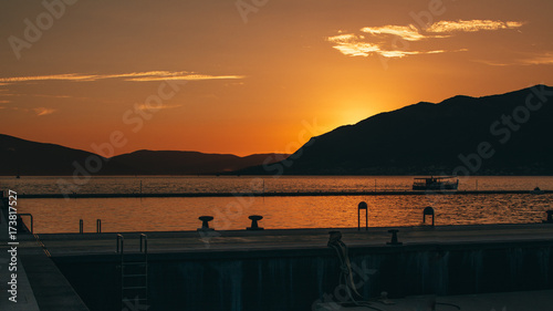 Obraz na płótnie Sunset in harbor, Tivat, Montenegro w salonie