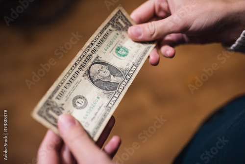 Dollar bills, money background. Dollars money set close up in hand