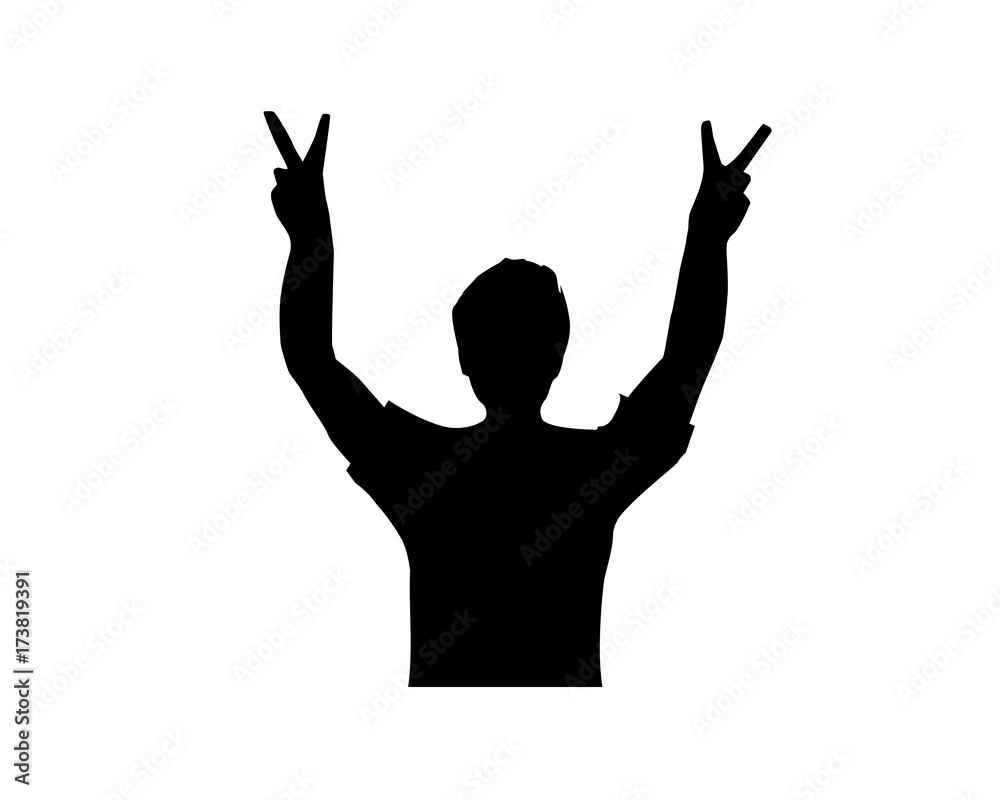 a man with victory sign silhouette, victory silhouette, illustration design, isolated on white background. a man with victory sign silhouette, victory silhouette, illustration design, isolated on white background.