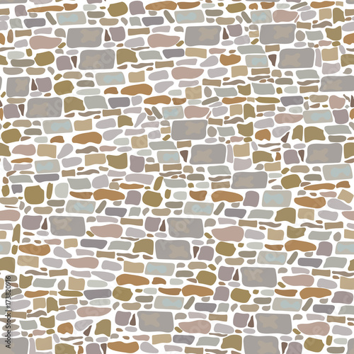 Stone Block Wall, Seamless pattern. Background made of wild bricks. grey, red, sand, yellow, brown,