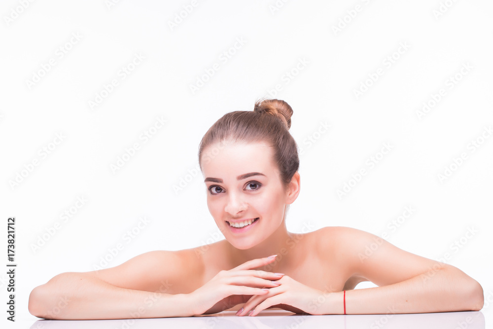 Fototapeta premium Beautiful Young Woman Touching Her Face.Fresh Healthy Skin