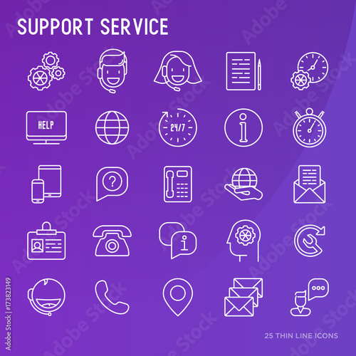 Support service or call center thin line icons set. Modern vector illustration.