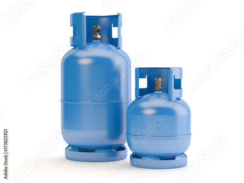 Two blue gas bottles