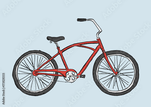 Hand drawn sketch illustration of bicycle. Cruiser bike