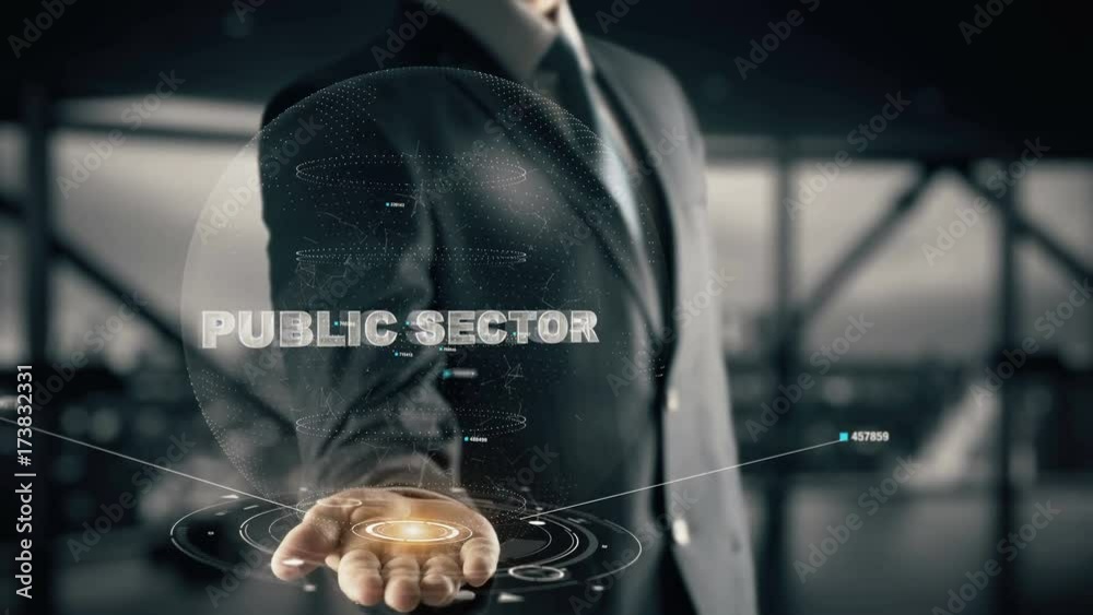 Public Sector with hologram businessman concept