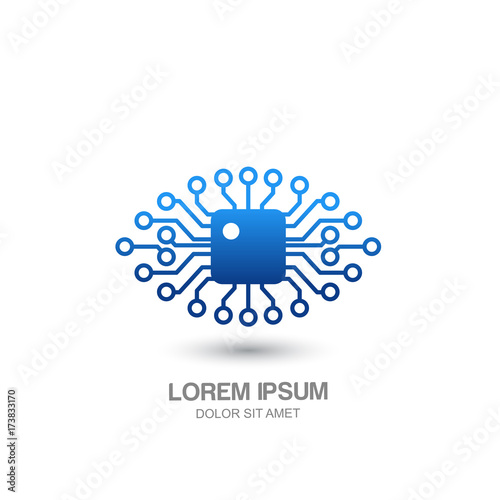 Vector human tech eye logo, sign, emblem design element. Abstract concept for optical, CCTV, security camera, cyber vision technology.
