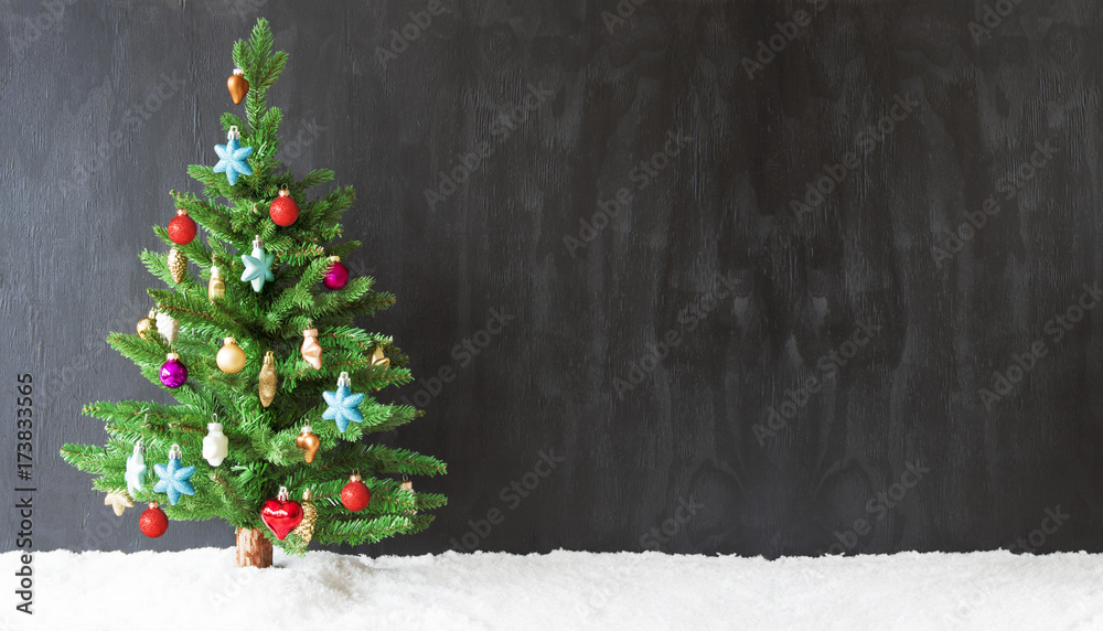 Colorful Christmas Tree, Snow, Copy Space