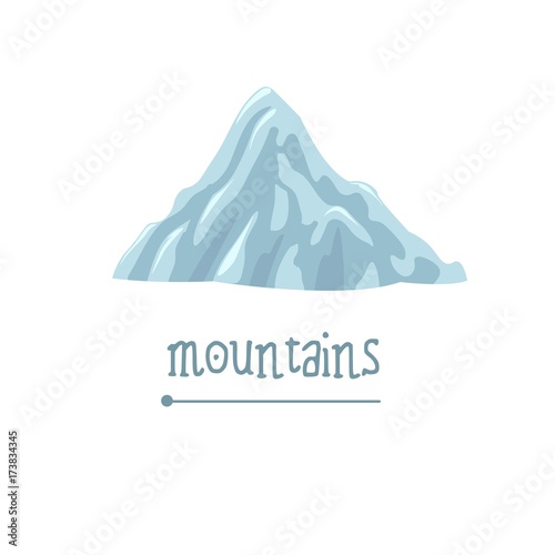 Cartoon mountain texture. Illustration with font. Mountain for games, logo for tourism.