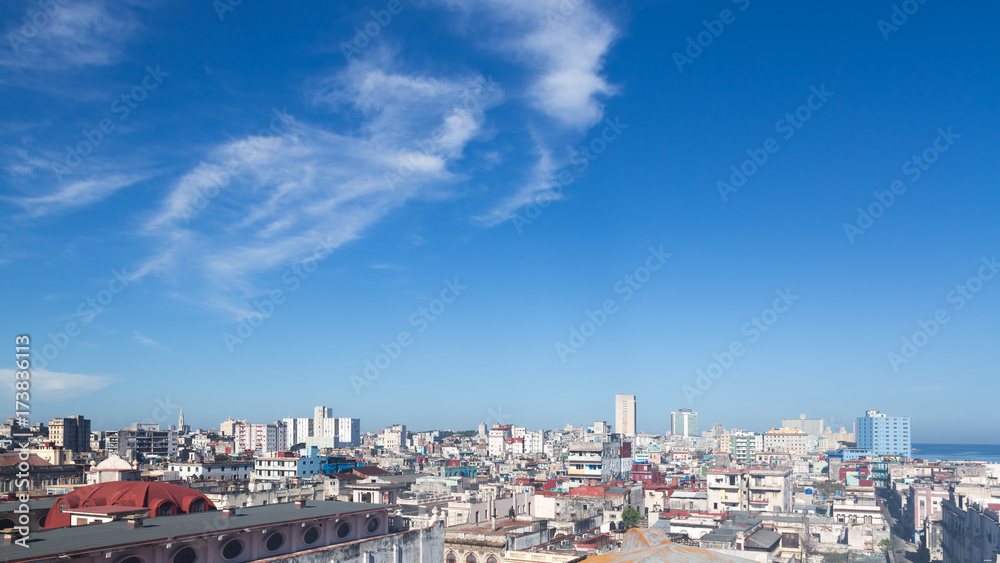 Havana, Cuba; aerial panoramic view of the old city