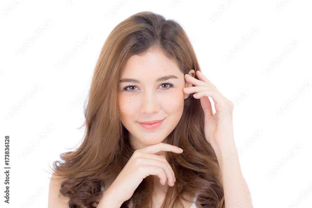 Beautiful girl with makeup, woman and skin care cosmetics concept / attractive asian girl on face isolated on white background. Beautiful girl with makeup, woman and skin care cosmetics concept / attractive asian girl on face isolated on white background.