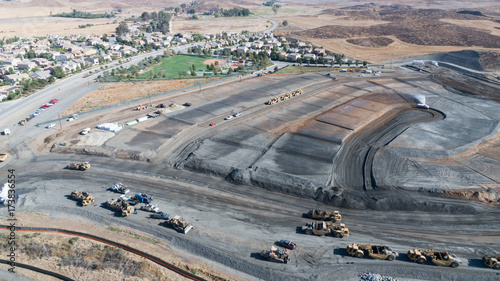 Obraz na plátne Aerial View Of Tractors On A Housing Development Construction Site