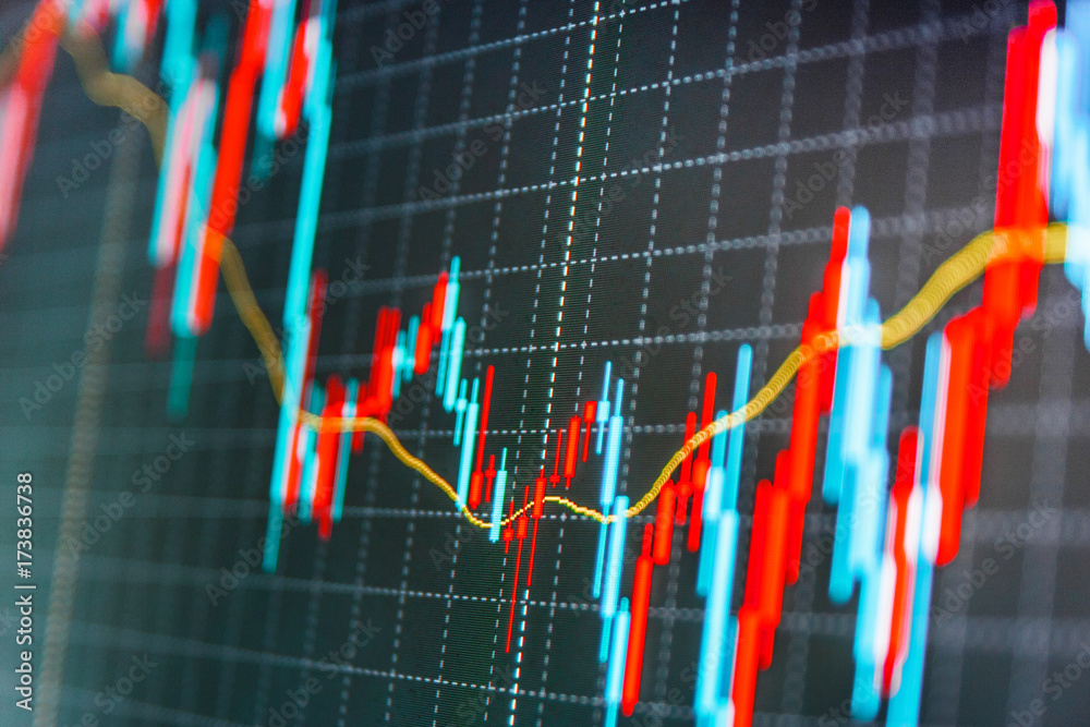 Forex market charts on computer display. Blue screen of finance data.  Candle stick graph chart of stock market investment trading. Abstract  financial background trade colorful. Stock Photo | Adobe Stock