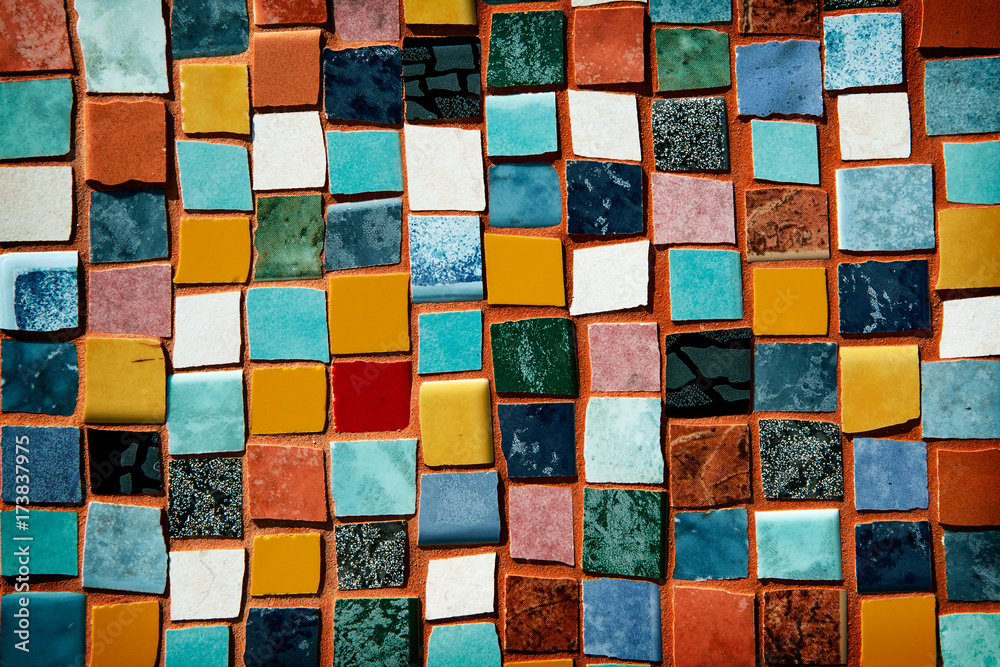 mosaic with colored tiles on a wall - obrazy, fototapety, plakaty 