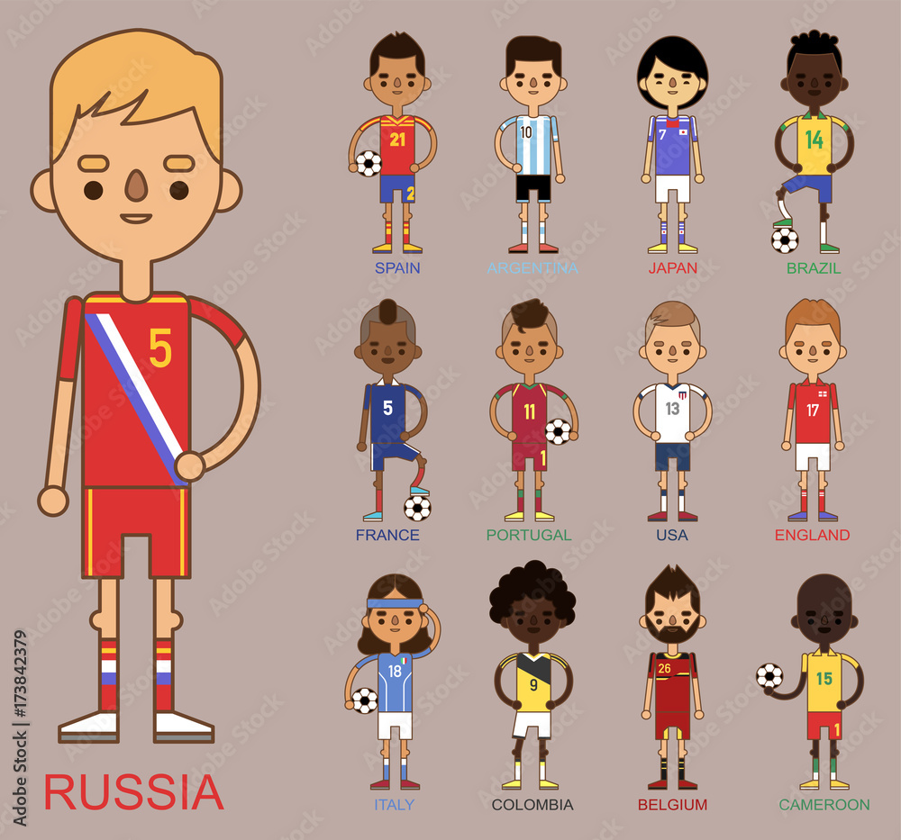 National Euro Cup soccer football teams vector illustration and world game player captain leader in uniform sport men isolated characters. National Euro Cup soccer football teams vector illustration and world game player captain leader in uniform sport men isolated characters.