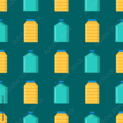 Bottles of household chemicals supplies cleaning housework plastic seamless pattern liquid domestic fluid cleaner pack vector illustration.