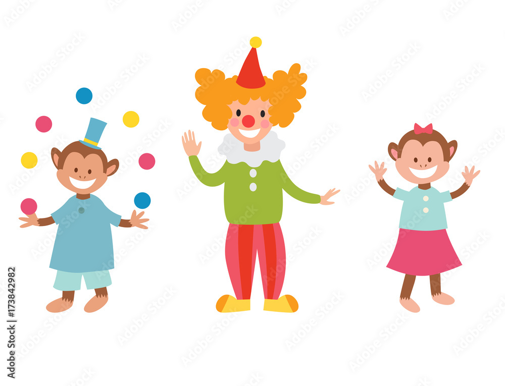 Circus funny animals set of vector icons cheerful zoo entertainment collection juggler pets magician performer carnival illustration. Circus funny animals set of vector icons cheerful zoo entertainment collection juggler pets magician performer carnival illustration.