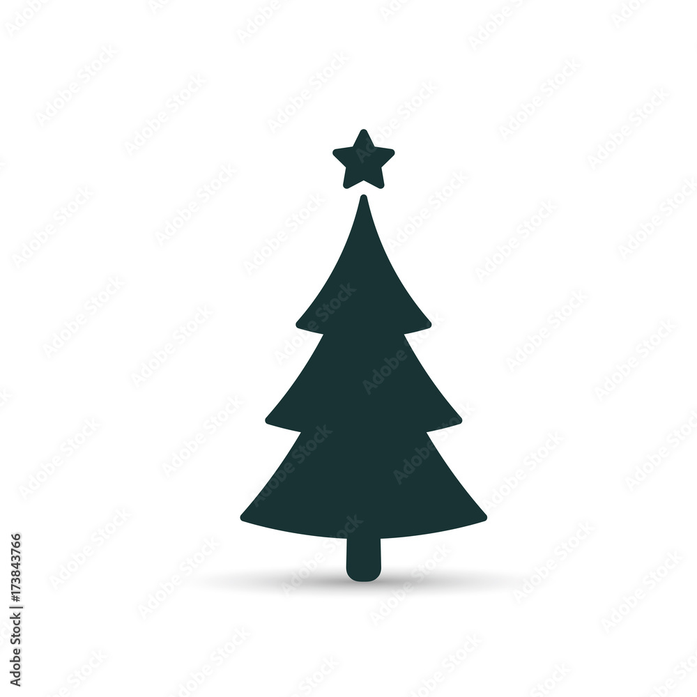 Obraz premium Fir tree black icon, flat design style. Spruce vector silhouette decaration