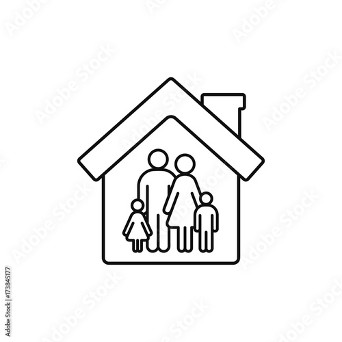 Family at house line icon. Vector isolated illustration