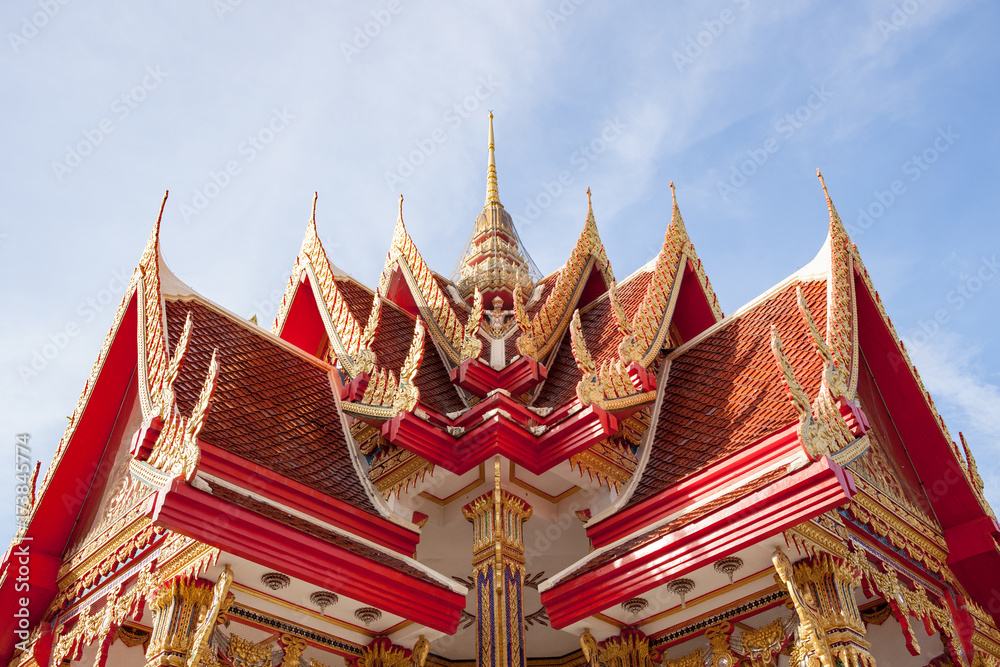 Fototapeta premium thai temple pavilion decorated full of thai fine art style