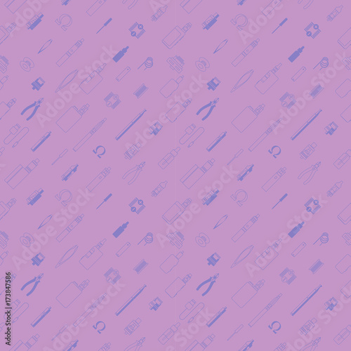 vape patterns of e cigarette, e liquid, vape devices and tools, vaping seamless background. 