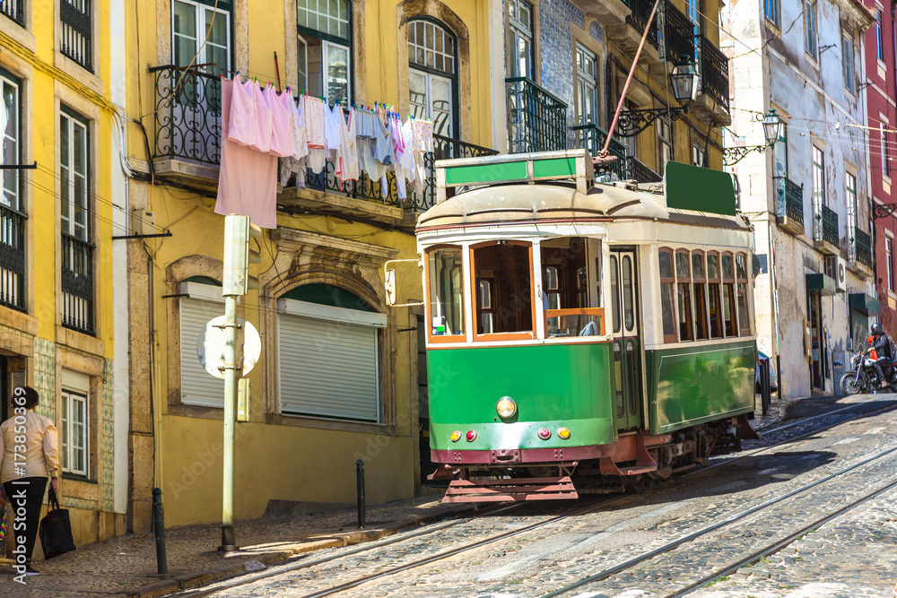 Vintage tram in  Lisbon