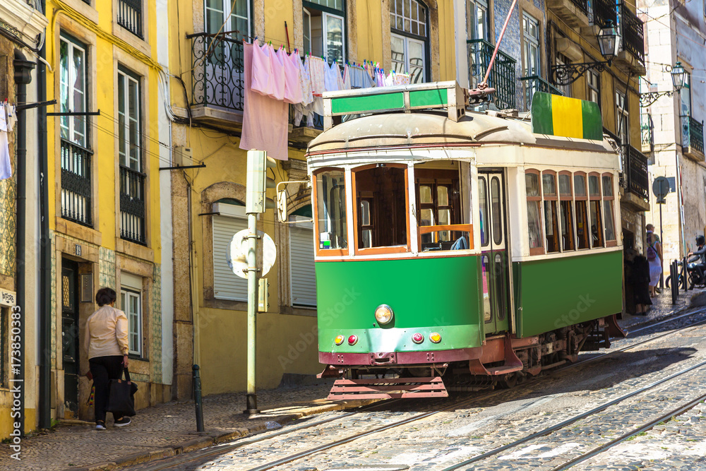 Vintage tram in  Lisbon