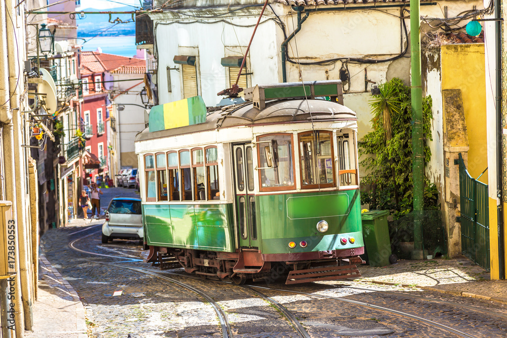 Vintage tram in  Lisbon