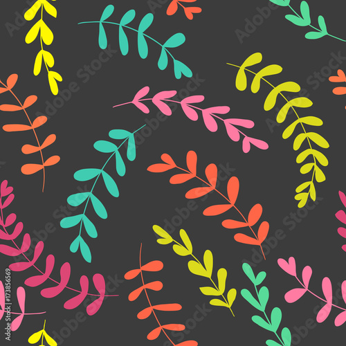 Colorful floral seamless pattern with leaves