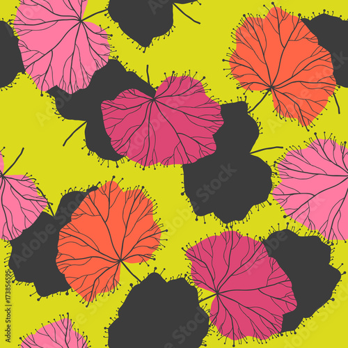 Colorful floral seamless pattern with leaves