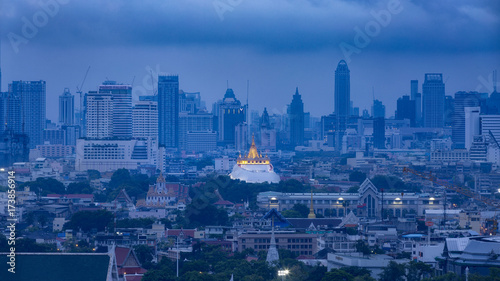 Aeriel view Golden mountain or Wat sraket which is landmark in Bangkok.
