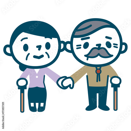 手をつなぐ仲良し老夫婦