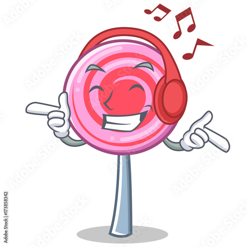 Listening music cute lollipop character cartoon
