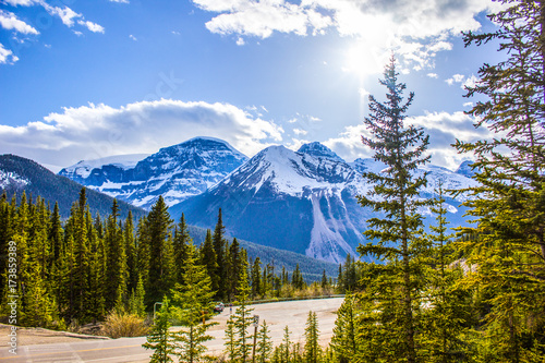 View of Rocky Mountains from Tangle Creek Falls, AB