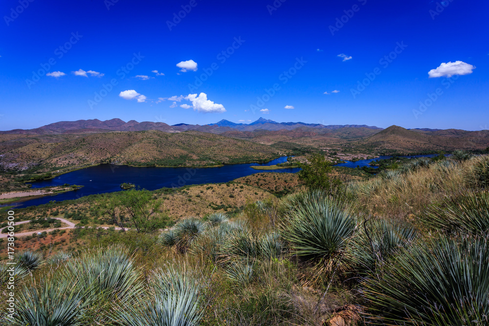 Stockfoto An overview of Patagonia Lake from overlook trail. Patagonia Lake State Park near