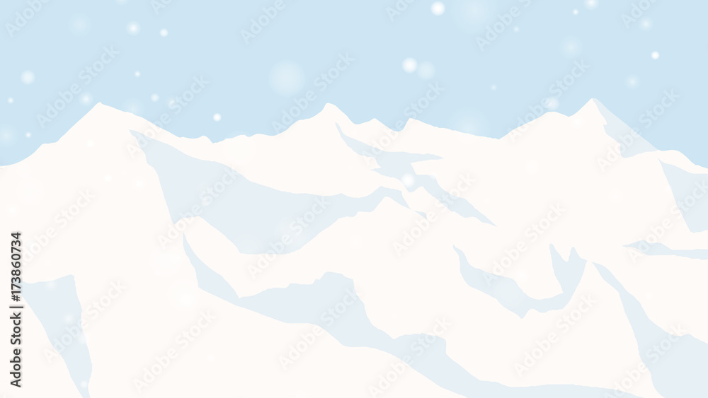 Ice mountain landscape with snowfall