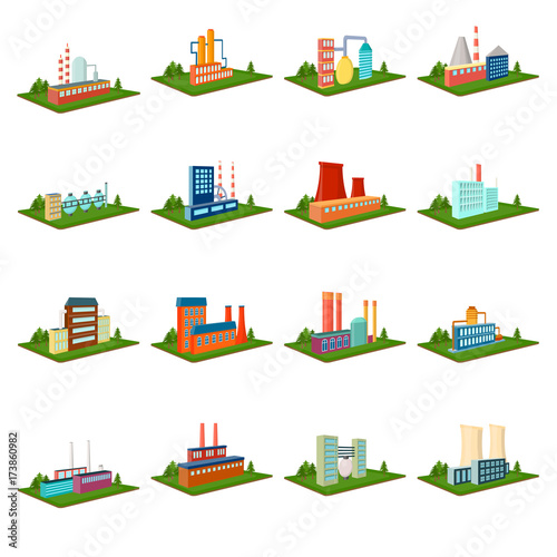 Processing factory,metallurgical plant and other production. Factory and industry set collection icons in cartoon style isometric vector symbol stock illustration web.