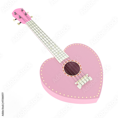Ukulele sweet pink heart isolated 3d render.