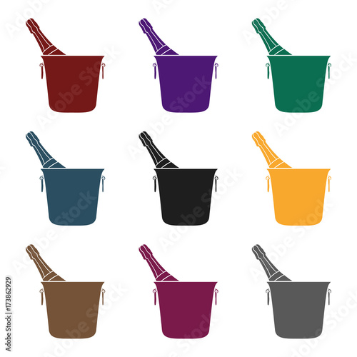 Bottle of champagne in an ice bucket icon in black style isolated on white background. Restaurant symbol stock vector illustration.