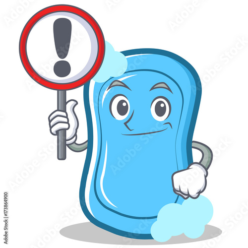 With sign blue soap character cartoon