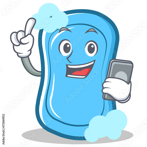 With phone blue soap character cartoon