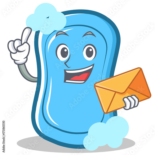 With envelope blue soap character cartoon