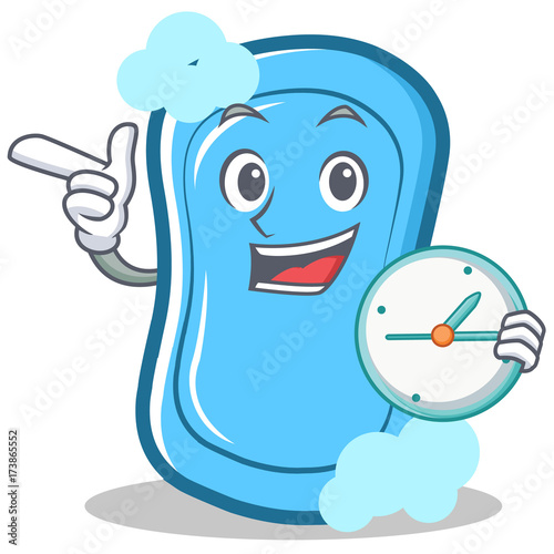 With clock blue soap character cartoon