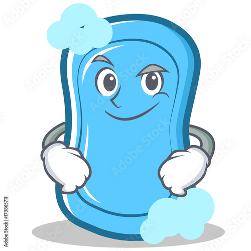 Smirking blue soap character cartoon