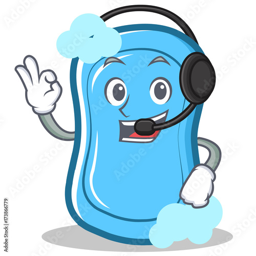 With headphone blue soap character cartoon