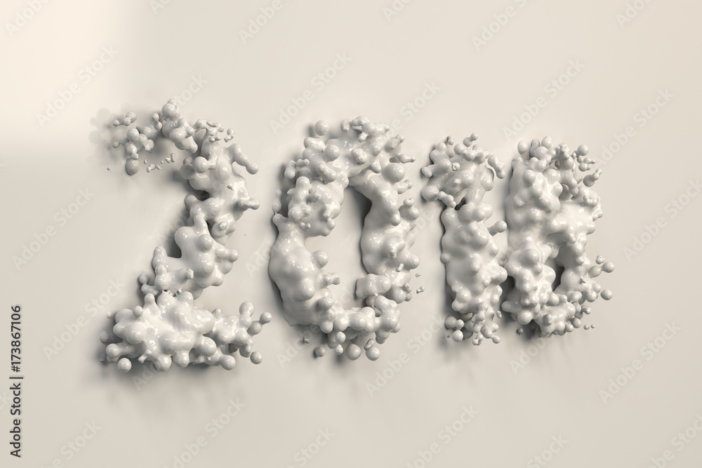 Liquid white 2018 number with drops on white background Liquid white 2018 number with drops on white background